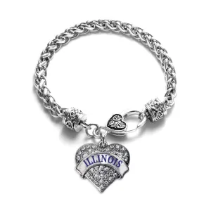 Silver Illinois Pave Heart Charm Braided Bracelet