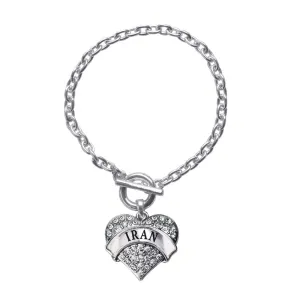 Silver Iran Pave Heart Charm Toggle Bracelet