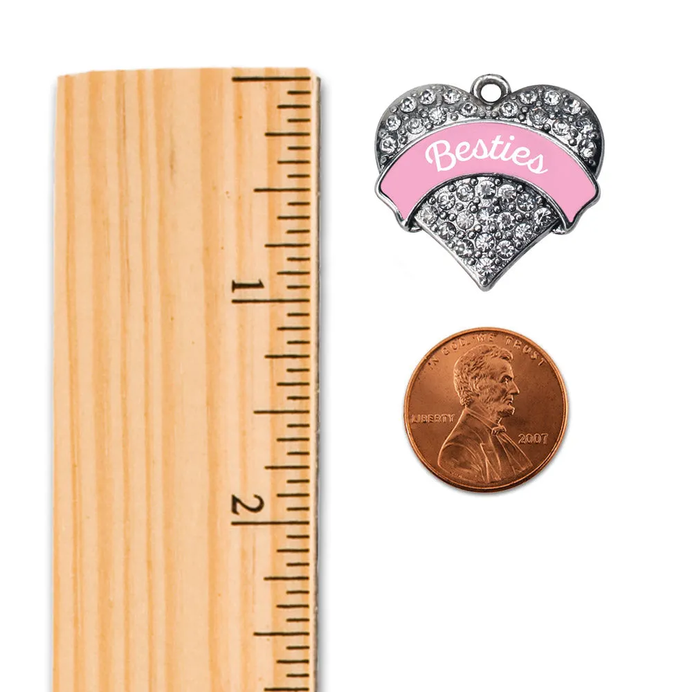 Silver Light Pink Besties Pave Heart Charm Toggle Bracelet