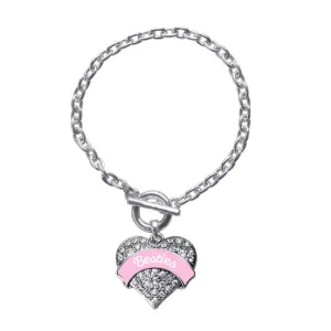 Silver Light Pink Besties Pave Heart Charm Toggle Bracelet