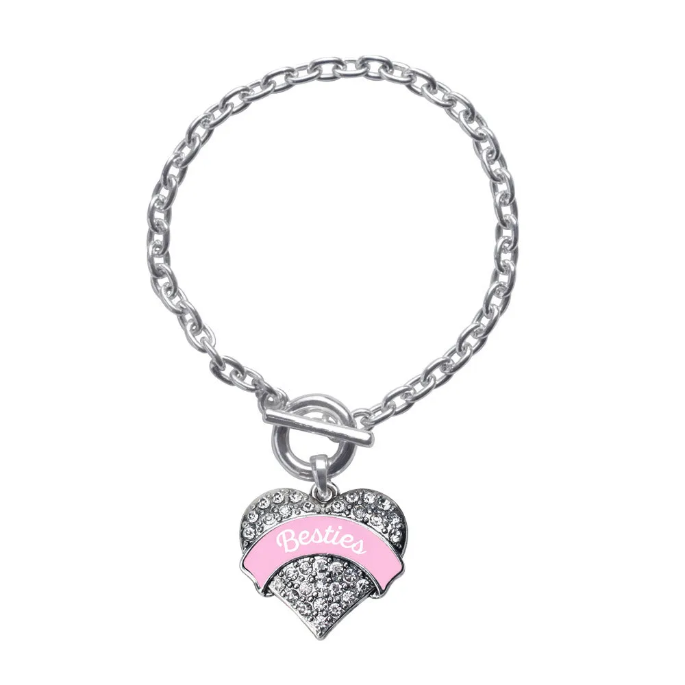 Silver Light Pink Besties Pave Heart Charm Toggle Bracelet