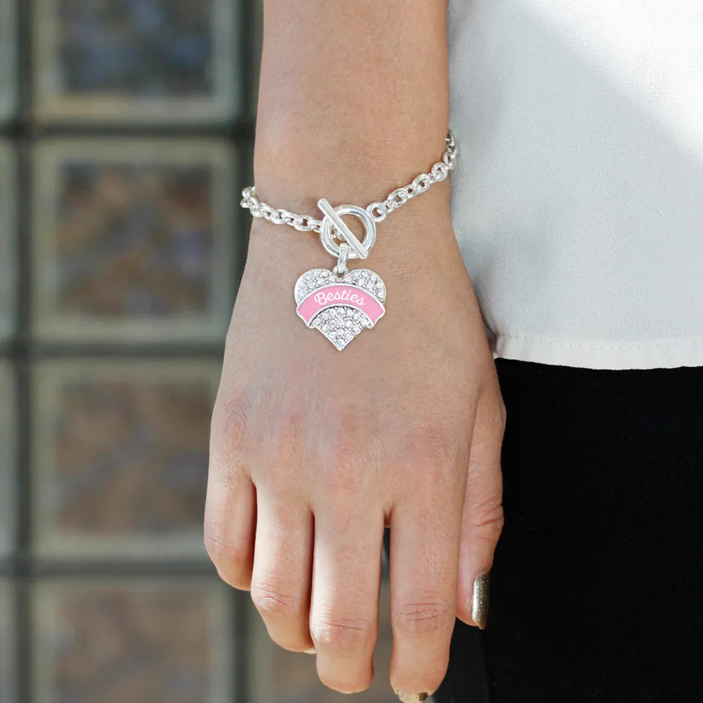 Silver Light Pink Besties Pave Heart Charm Toggle Bracelet