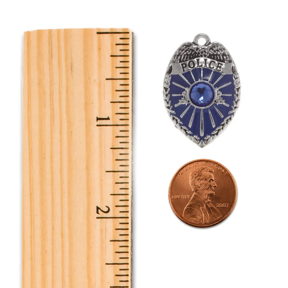 Silver Love Blue Police Badge Charm Toggle Bracelet