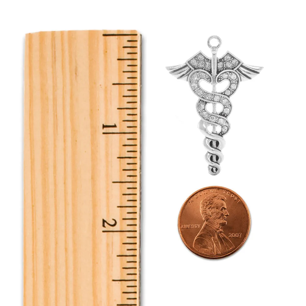 Silver Love Pave Medical Symbol Charm Toggle Bracelet