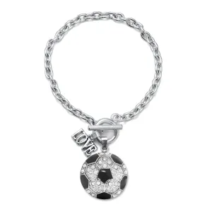 Silver Love Soccer Ball Charm Toggle Bracelet