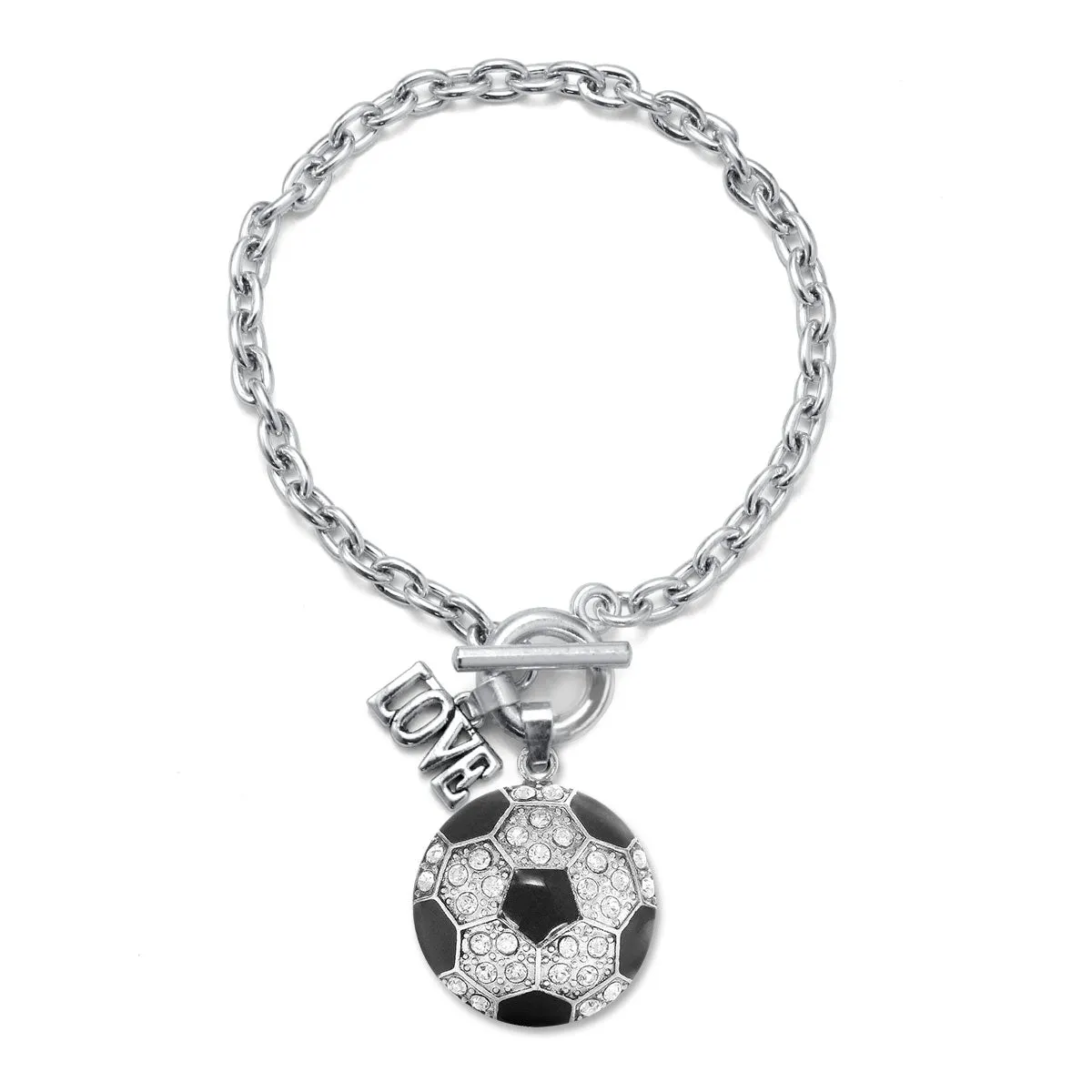 Silver Love Soccer Ball Charm Toggle Bracelet