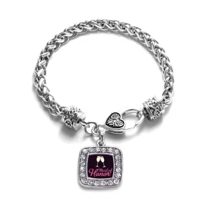 Silver Maid Of Honor Square Charm Braided Bracelet