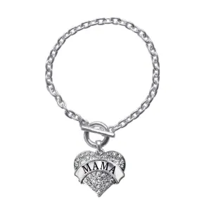 Silver Mama Pave Heart Charm Toggle Bracelet