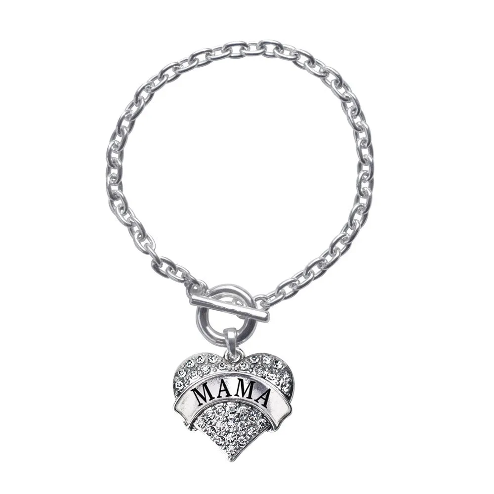 Silver Mama Pave Heart Charm Toggle Bracelet