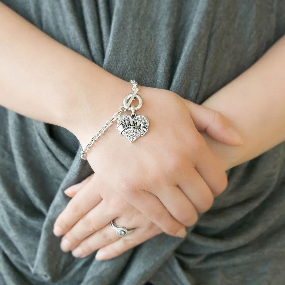 Silver Mama Pave Heart Charm Toggle Bracelet