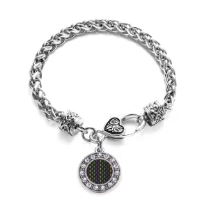 Silver Mardi Gras Pattern Circle Charm Braided Bracelet