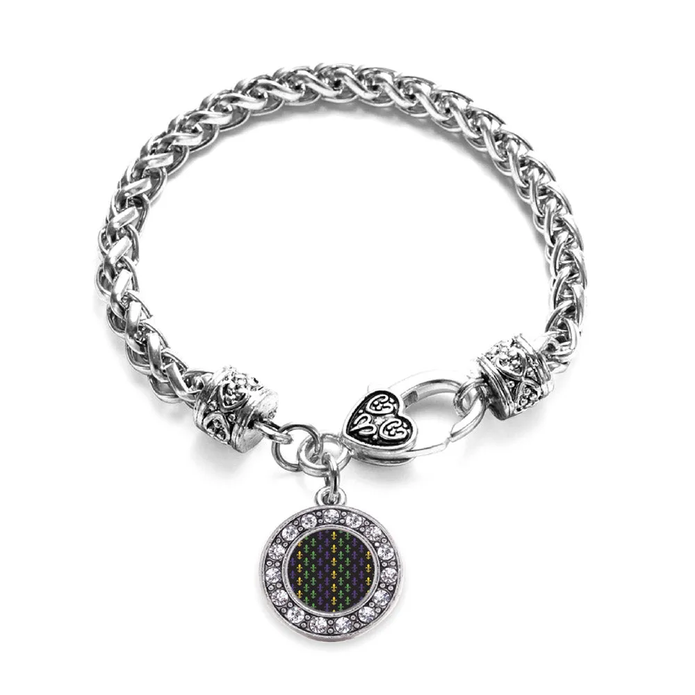 Silver Mardi Gras Pattern Circle Charm Braided Bracelet