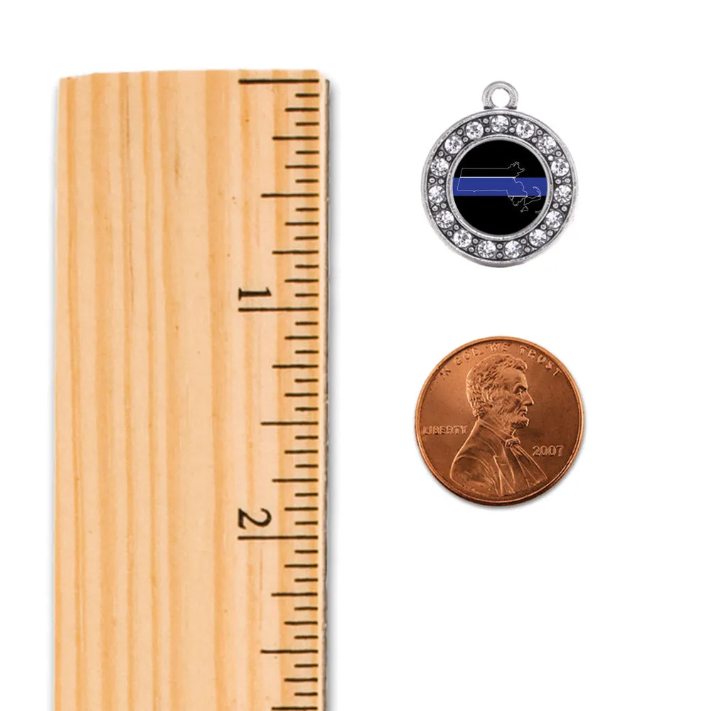 Silver Massachusetts Thin Blue Line Circle Charm Toggle Bracelet