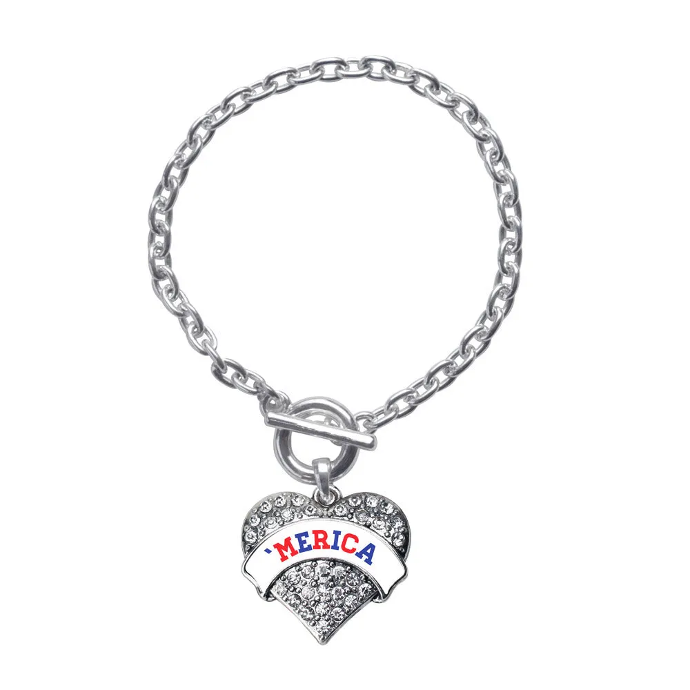 Silver 'Merica Pave Heart Charm Toggle Bracelet