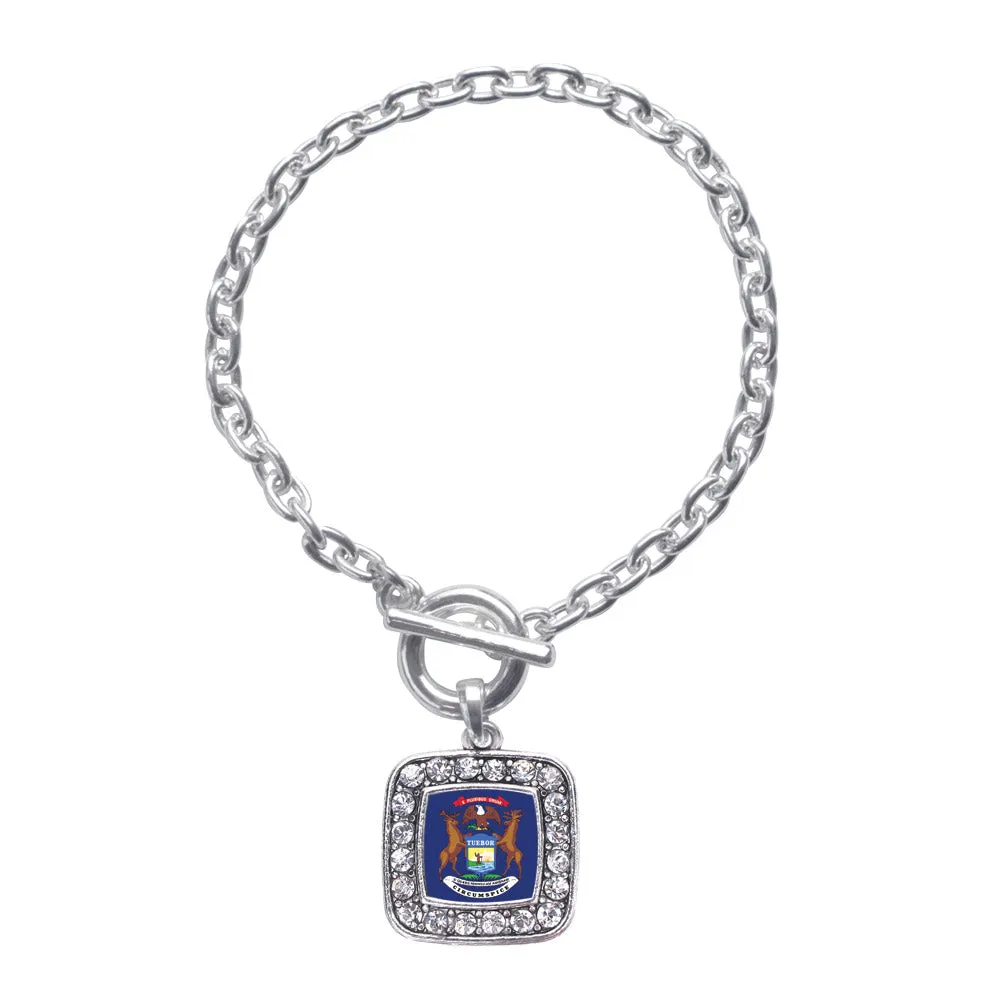 Silver Michigan Flag Square Charm Toggle Bracelet