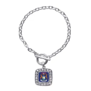 Silver Michigan Flag Square Charm Toggle Bracelet