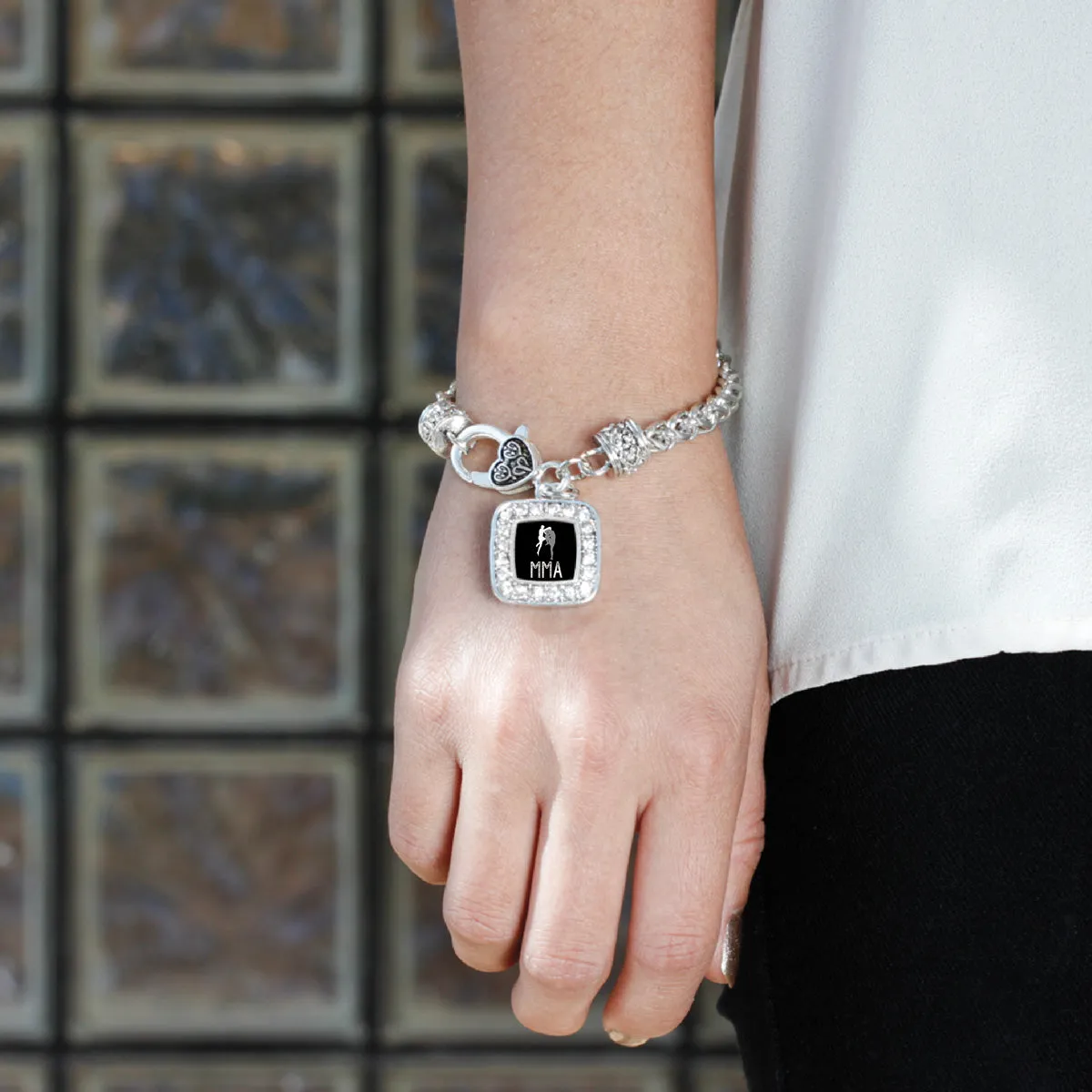 Silver MMA Square Charm Braided Bracelet