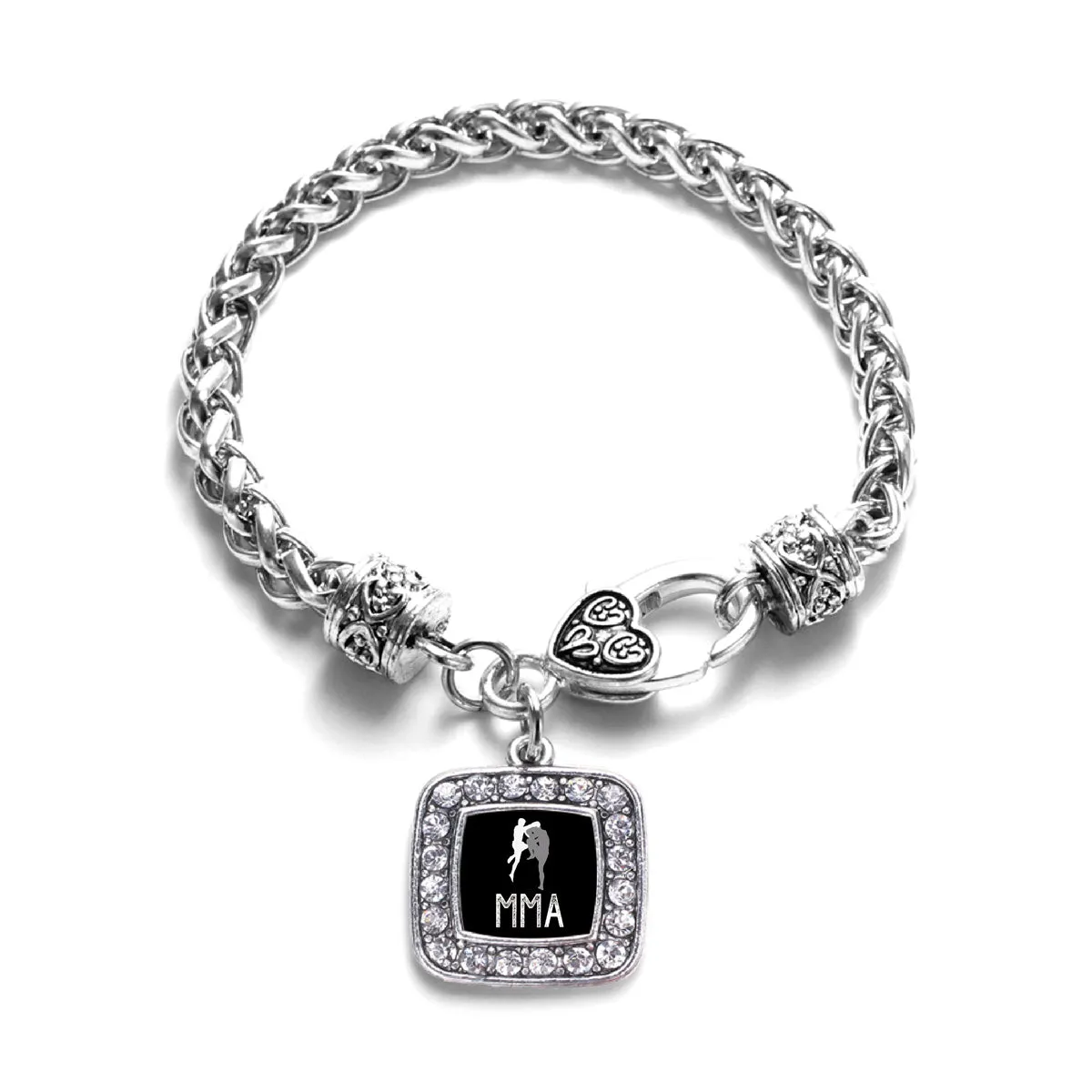 Silver MMA Square Charm Braided Bracelet