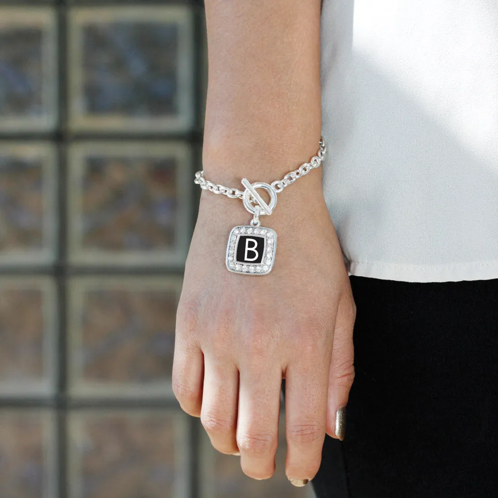 Silver My Initials - Letter B Square Charm Toggle Bracelet