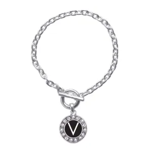 Silver My Initials - Letter V Circle Charm Toggle Bracelet