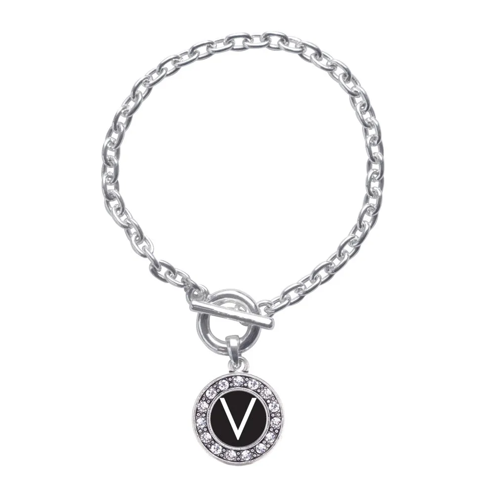 Silver My Initials - Letter V Circle Charm Toggle Bracelet