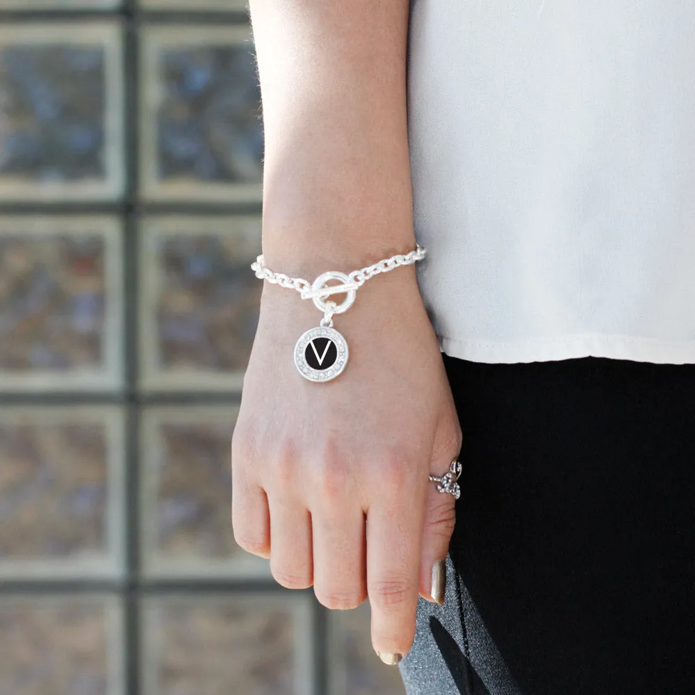 Silver My Initials - Letter V Circle Charm Toggle Bracelet