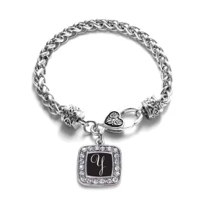 Silver My Script Initials - Letter Y Square Charm Braided Bracelet