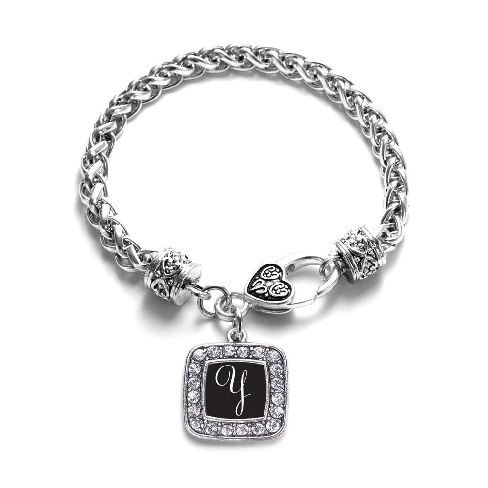 Silver My Script Initials - Letter Y Square Charm Braided Bracelet