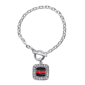 Silver Oklahoma Thin Red Line Square Charm Toggle Bracelet