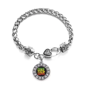 Silver One Love Circle Charm Braided Bracelet