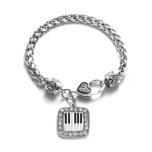 Silver Piano Keys Square Charm Braided Bracelet