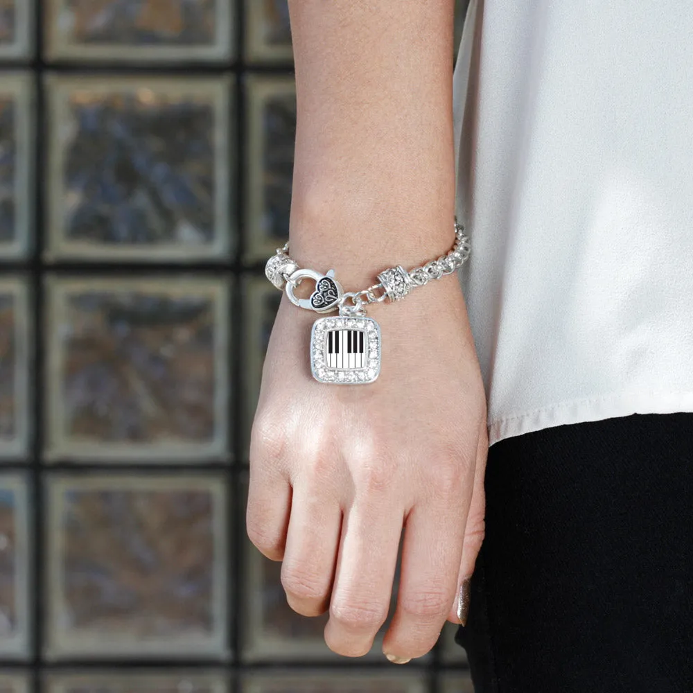 Silver Piano Keys Square Charm Braided Bracelet