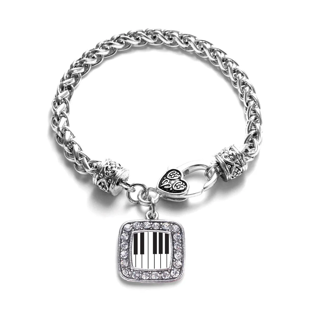 Silver Piano Keys Square Charm Braided Bracelet