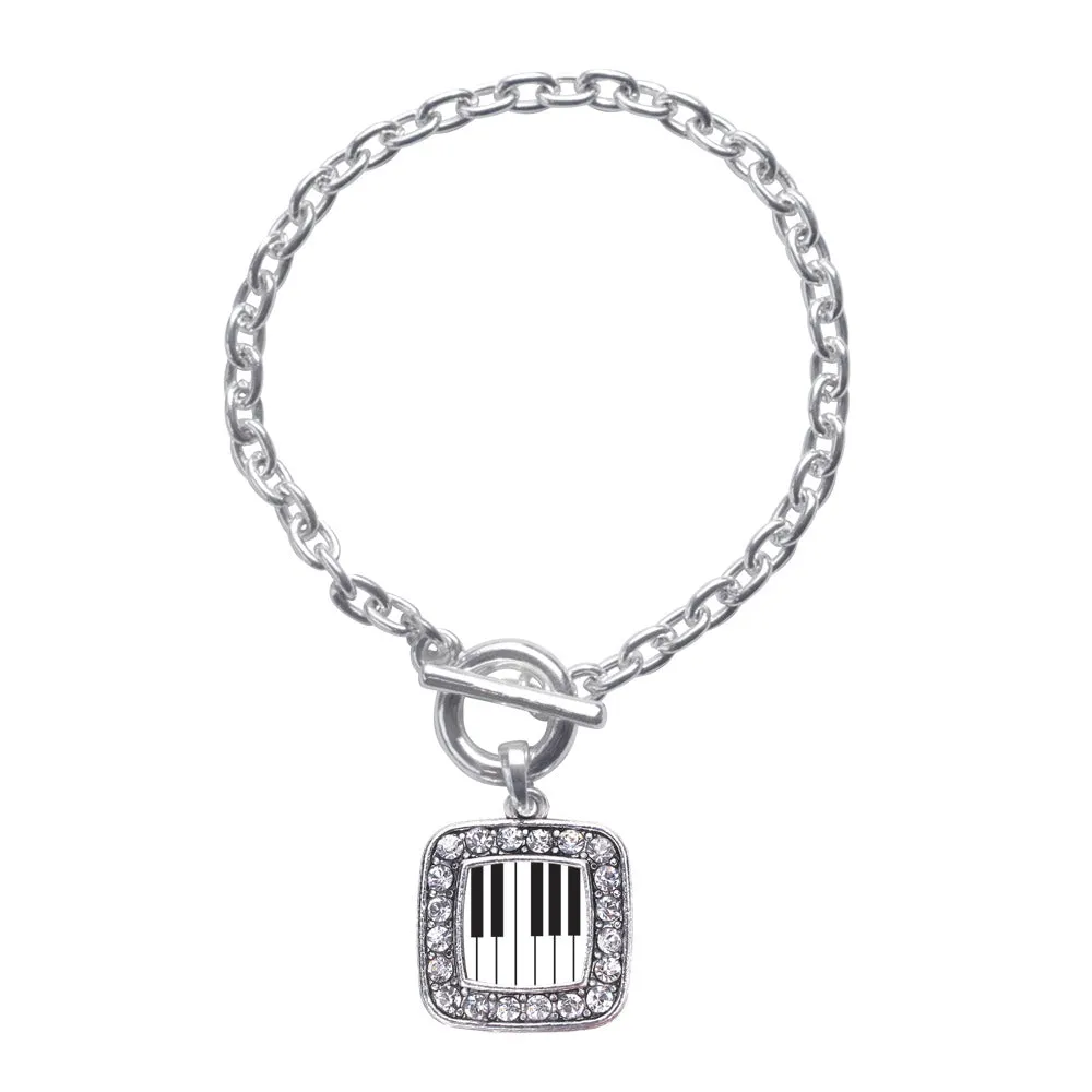 Silver Piano Keys Square Charm Toggle Bracelet