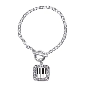 Silver Piano Keys Square Charm Toggle Bracelet