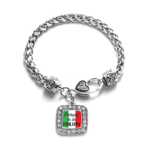 Silver Proud to be Italian Square Charm Braided Bracelet