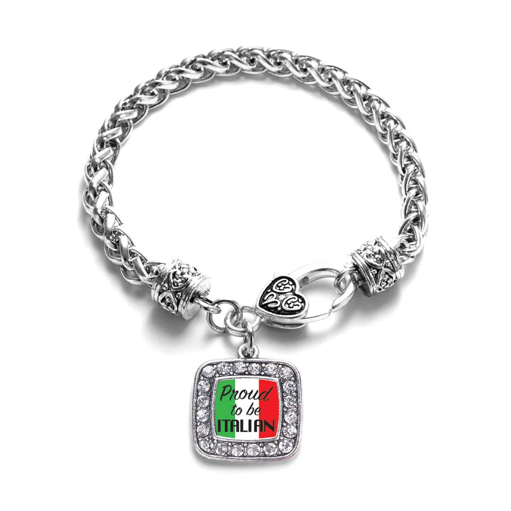 Silver Proud to be Italian Square Charm Braided Bracelet