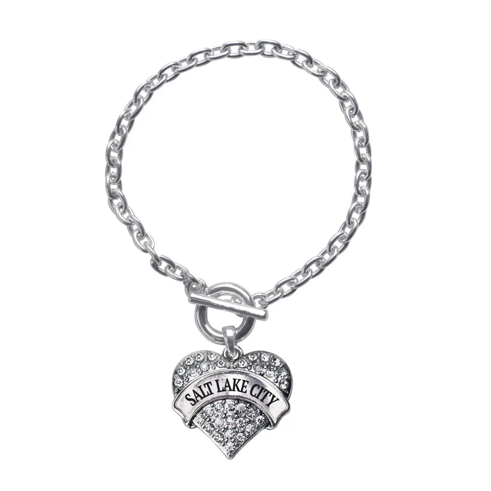 Silver Salt Lake City Pave Heart Charm Toggle Bracelet