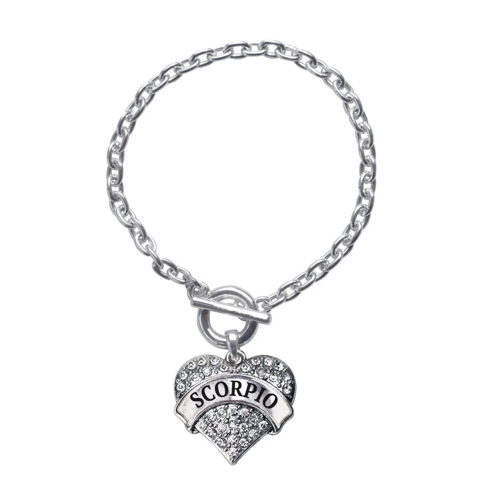 Silver Scorpio Zodiac Pave Heart Charm Toggle Bracelet