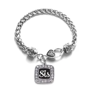 Silver Sis Square Charm Braided Bracelet