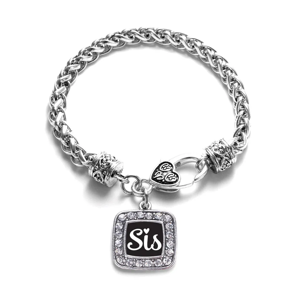 Silver Sis Square Charm Braided Bracelet