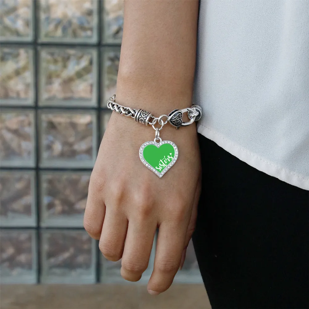 Silver Sisters - Green Open Heart Charm Braided Bracelet
