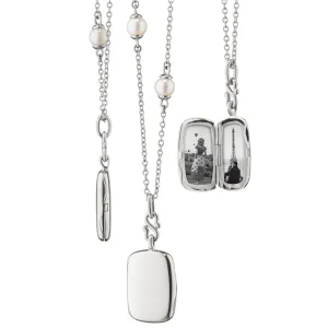 Slim "Britt" Sterling Silver Locket Necklace on Pearl Chain