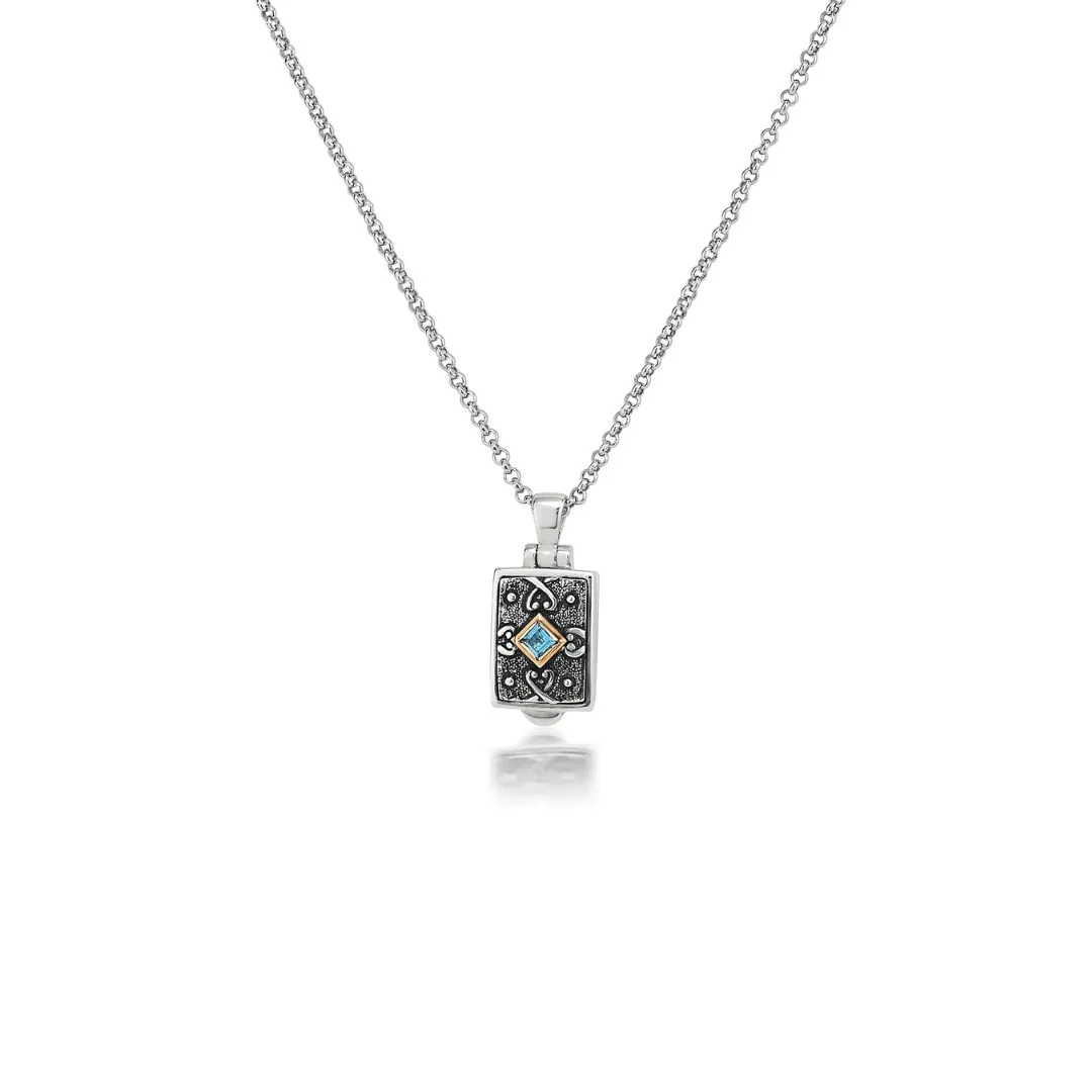 Small Rectangle Locket with Blue Topaz