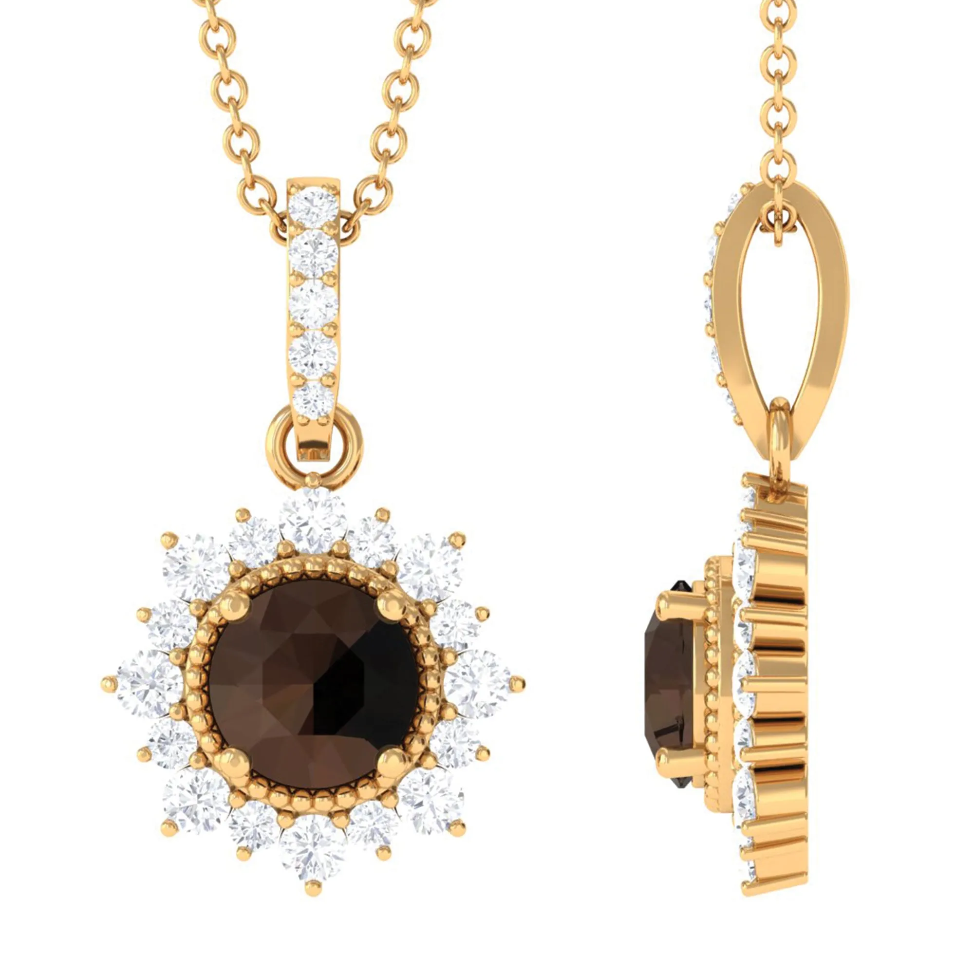 Smoky Quartz Halo Pendant with Diamond