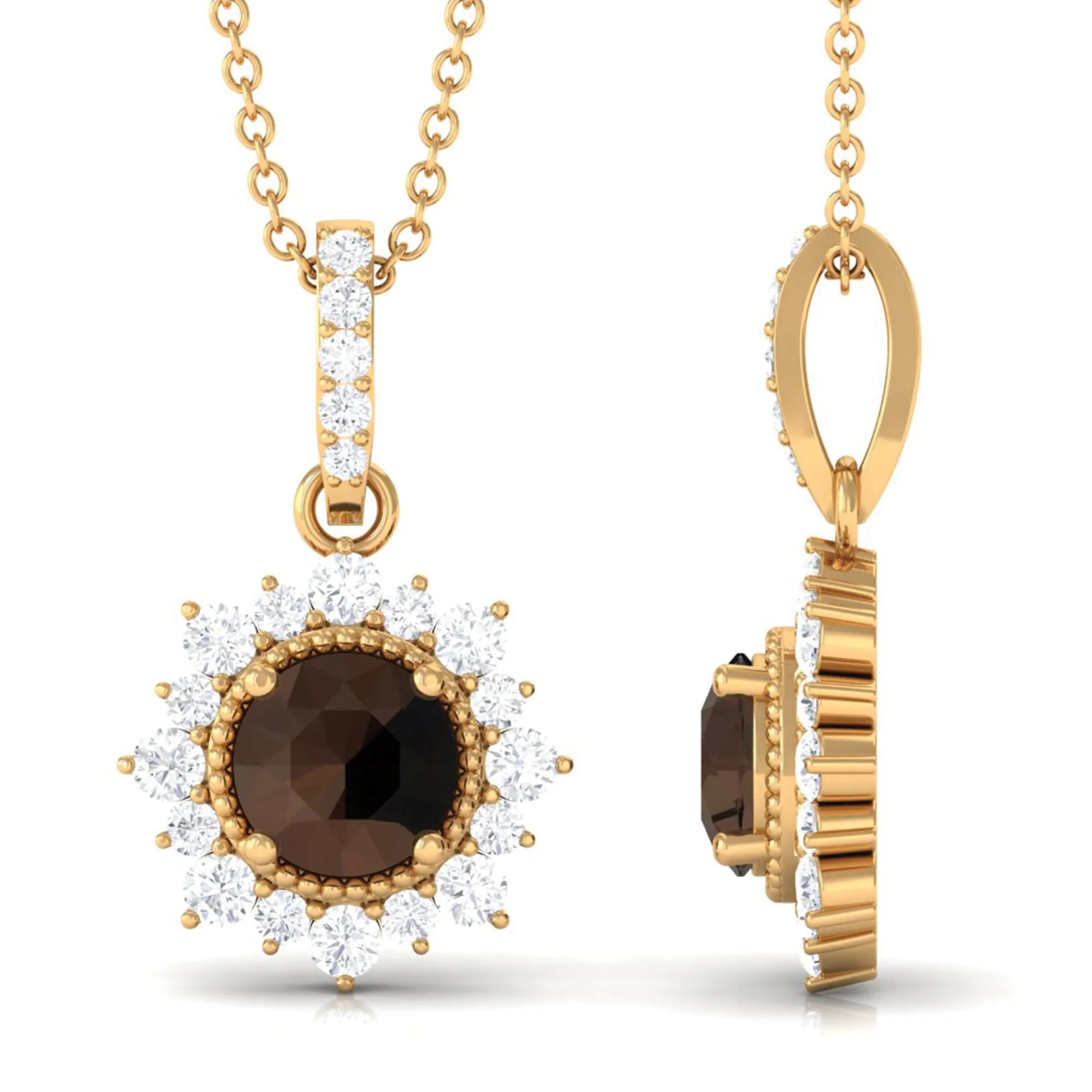 Smoky Quartz Halo Pendant with Diamond