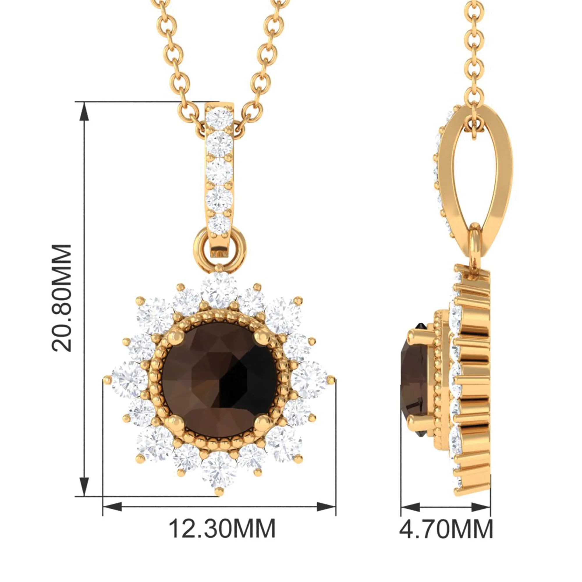 Smoky Quartz Halo Pendant with Diamond