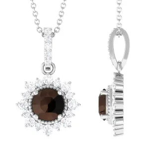 Smoky Quartz Halo Pendant with Diamond
