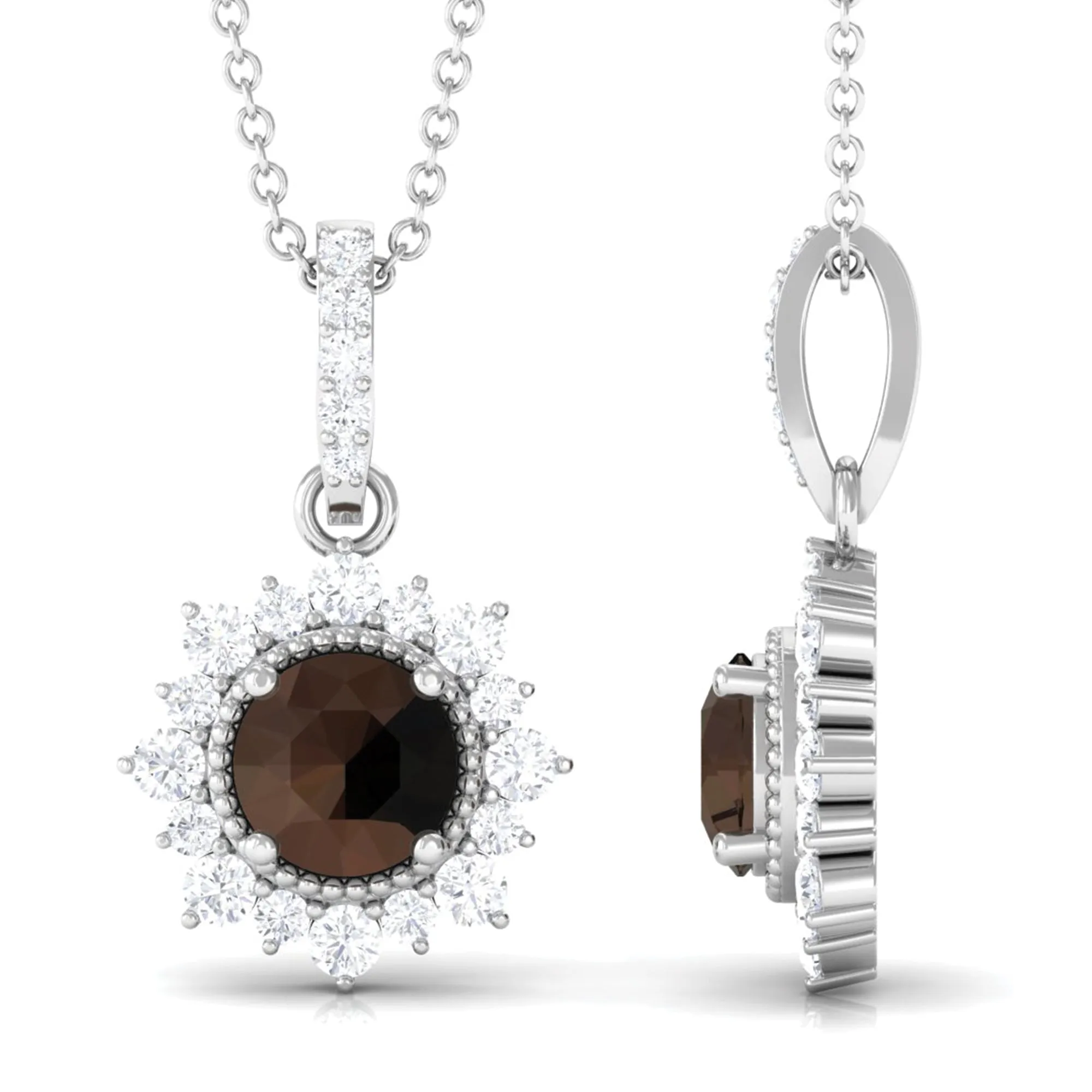 Smoky Quartz Halo Pendant with Diamond
