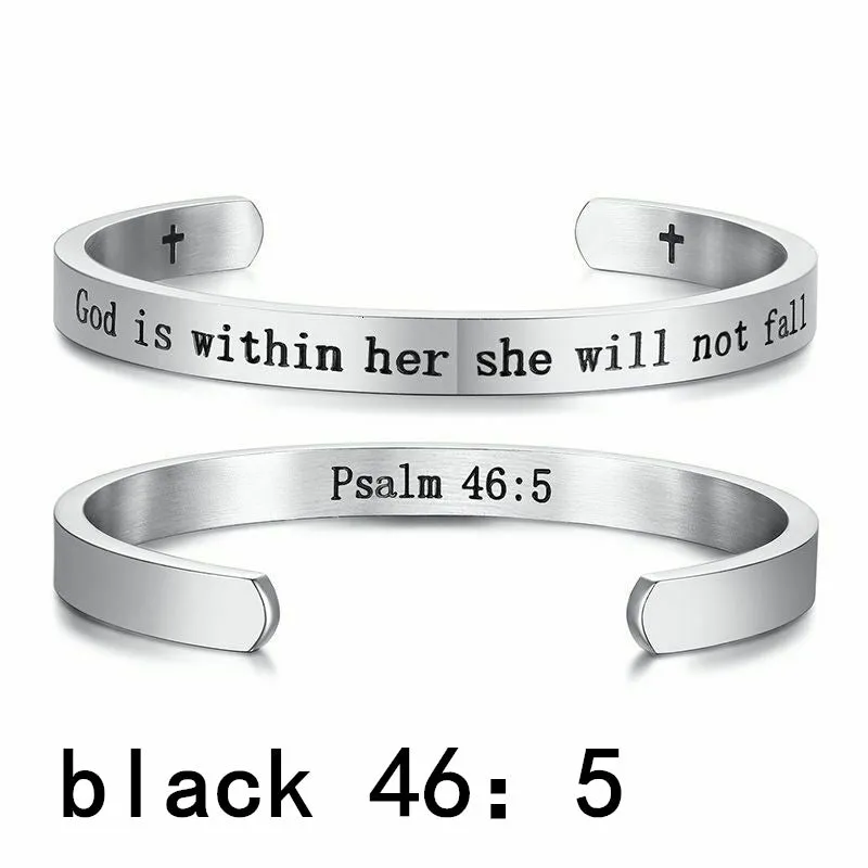 Stainless Steel Titanium Steel Inspirational God Bible Psalm Lettering Bracelet